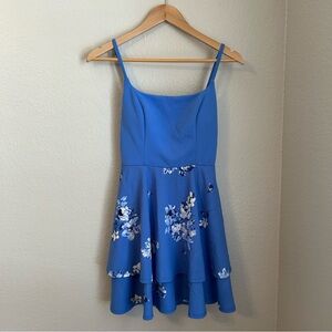 NWT, Jun & Ivy Women’s Empire Waist Tiered Floral Blue Mini Dress, Size Medium